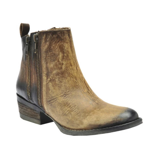 Promo 🤩 Circle G Burnished Double Zipper Booties - Round Toe For 👩 Women Brown ✨