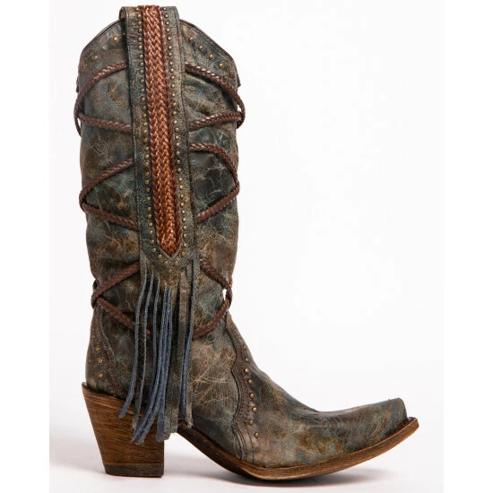 Wholesale β Corral π© Women's Braided Fringe Cowgirl π₯Ύ Boots - Snip Toe Blue β¨ - Image 3