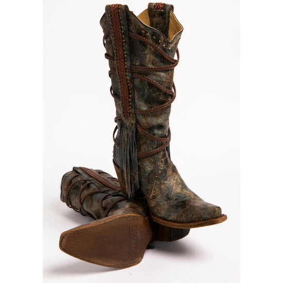 Wholesale β Corral π© Women's Braided Fringe Cowgirl π₯Ύ Boots - Snip Toe Blue β¨ - Image 5