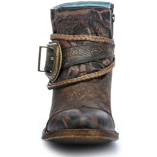 New 💯 Corral 👩 Women's Floral Embossed Booties - Round Toe Brown ❤️ - Image 3