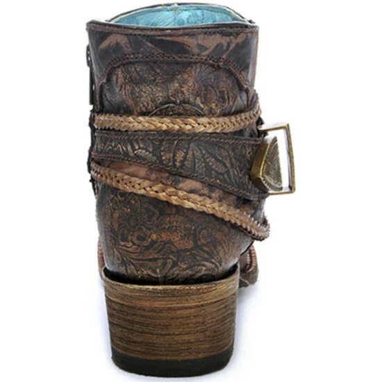 New 💯 Corral 👩 Women's Floral Embossed Booties - Round Toe Brown ❤️ - Image 4