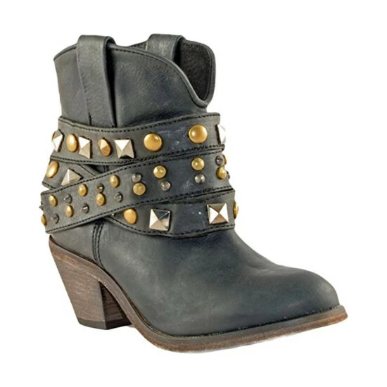 New ⌛ Corral 👩 Women's Studded Strap Booties - Round Toe Black ✔️