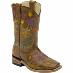 Best Pirce ✨ Corral 👧 Girls' Brown Multicolor Flower Vine 🥾 Boots - Square Toe 💯