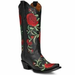 Cheap 🎁 Circle G 👩 Women's Flowered Embroidery Western Tall 🥾 Boots - Snip Toe Black ⭐