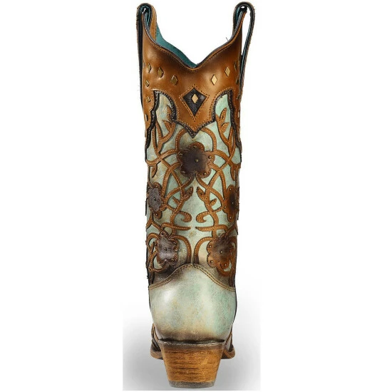 Buy โญ Corral ๐ฉ Women's Mint Maple Flowers Overlay & Studs Western ๐ฅพ Boots - Snip Toe Brown ๐ - Image 7