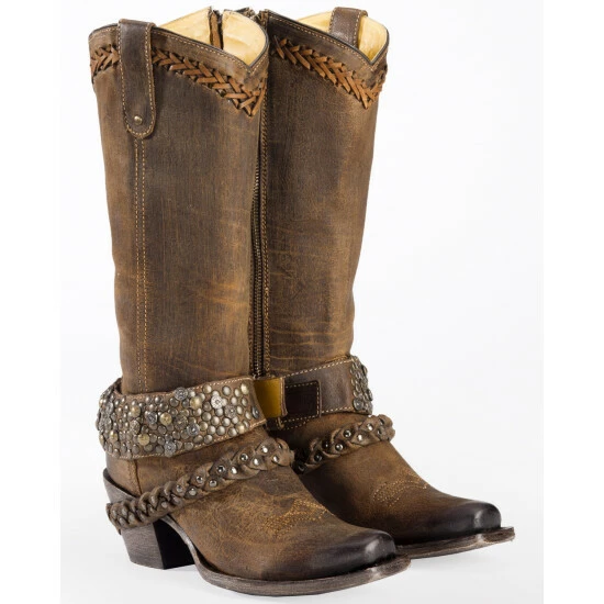 Buy 🎉 Corral 👩 Women's Woven Stud & Harness 🥾 Boots - Square Toe Brown ✔️