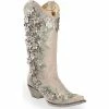 Wholesale 🥰 Corral 👩 Women's White Floral Overlay Embroidered Stud And Crystals Cowgirl 🥾 Boots - Snip Toe 😀