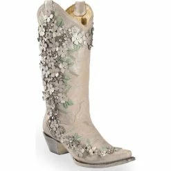 Wholesale 🥰 Corral 👩 Women's White Floral Overlay Embroidered Stud And Crystals Cowgirl 🥾 Boots - Snip Toe 😀