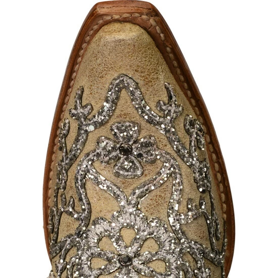 Promo π₯ Corral π© Women's Bone Glitter Overlay Embroidery & Crystals Western π₯Ύ Boots - Snip Toe Natural π - Image 6