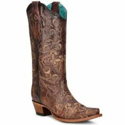 Buy 😀 Corral 👩 Women's Floral & Butterfly Embroidered Burnished Tall Western 🥾 Boots - Snip Toe Chocolate 🤩