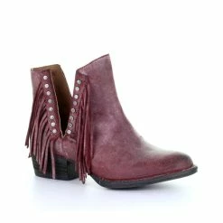 Budget ๐ฏ Circle G ๐ฉ Women's Wine Studded Fringe Booties - Round Toe ๐