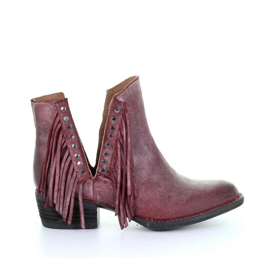 Budget 💯 Circle G 👩 Women's Wine Studded Fringe Booties - Round Toe 🛒 - Image 2