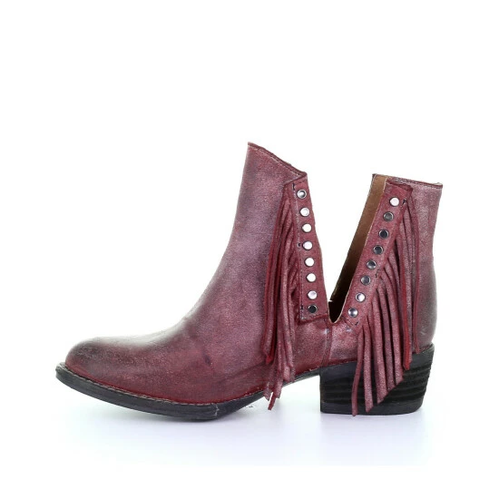 Budget 💯 Circle G 👩 Women's Wine Studded Fringe Booties - Round Toe 🛒 - Image 3