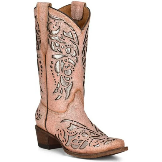 Deals ๐ Corral ๐ง Girls' Pink Inlay & Embroidery Western ๐ฅพ Boots - Snip Toe ๐