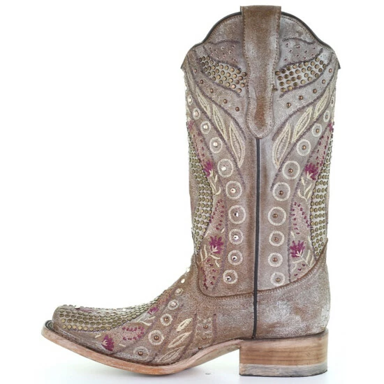 New 👍 Corral 👩 Women's Taupe Flowered Embroidery Western 🥾 Boots - Square Toe 🎉 - Image 3