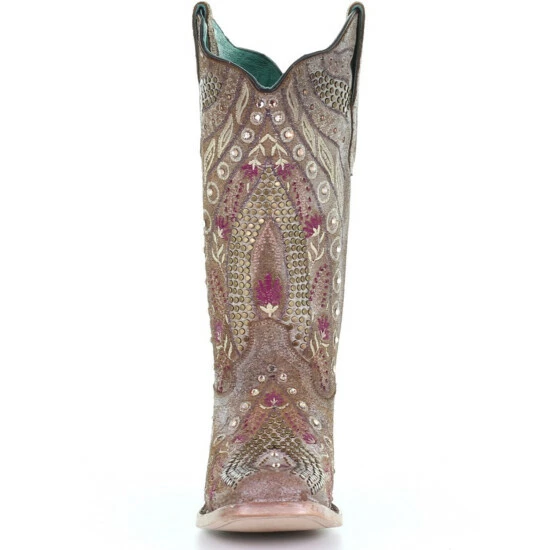 New 👍 Corral 👩 Women's Taupe Flowered Embroidery Western 🥾 Boots - Square Toe 🎉 - Image 5