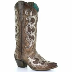 Best Pirce ❤️ Corral 👩 Women's Grey Overlay Western 🥾 Boots - Snip Toe Brown ⌛