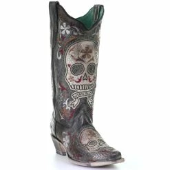 Hot Sale 👍 Corral 👩 Women's Sugar Skull Embroidery Western 🥾 Boots - SnipToe Black 🥰