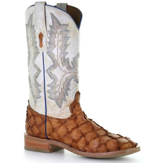 Best Pirce ⌛ Corral Men's Exotic Pirarucu Skin Western 🥾 Boots - Broad Square Toe Cognac 👍