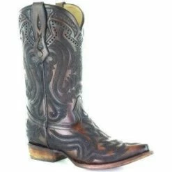 Flash Sale 🔔 Corral Men's Python Inlay & Laser Sequence Western 🥾 Boots - Snip Toe Brown ⌛