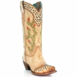 Cheap 🌟 Corral 👩 Women's Saddle Cactus Embroidery Western 🥾 Boots - Snip Toe Tan ✔️
