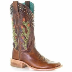 Deals 💯 Corral 👩 Women's Brown Embroidery & Studs Western 🥾 Boots - Square Toe 😀