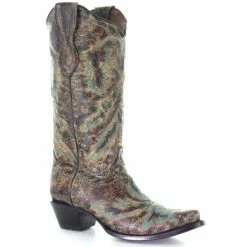 Wholesale 🌟 Circle G 👩 Women's Black Bone Embroidery Western 🥾 Boots - Snip Toe 🔔