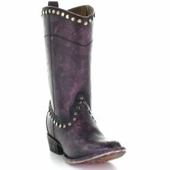 New π Corral π© Women's Distressed Wine Zipper & Studs Western π₯Ύ Boots - Round Toe π