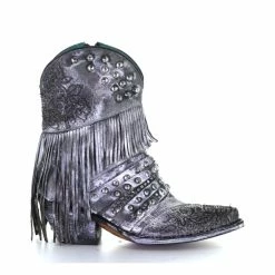Hot Sale ⌛ Corral 👩 Women's Grey Embroidery & Fringe Western 🥾 Boots - Round Toe Black 😉