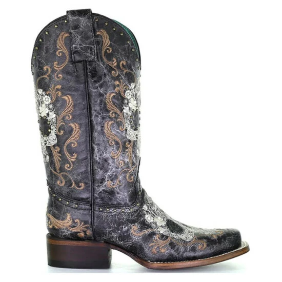 Wholesale ✨ Corral 👩 Women's Skull Western 🥾 Boots - Square Toe Black/white 🤩 - Image 2