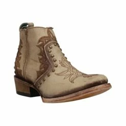 Outlet 😉 Corral 👩 Women's Embroidery & Stud Booties - Round Toe Beige/khaki 🔥