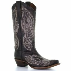 Flash Sale 😉 Circle G 👩 Women's Brown Feather Embroidery Western 🥾 Boots - Snip Toe Dark Brown ❤️