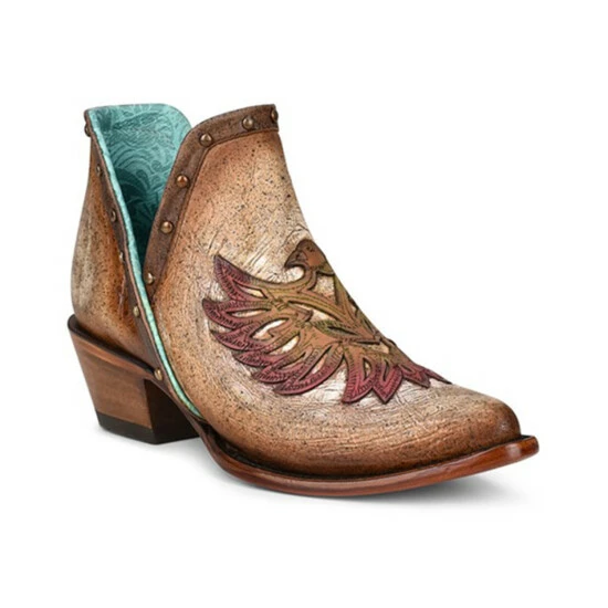 Best deal โค๏ธ Corral ๐ฉ Women's Tan Overlay & Studs Fashion Booties - Round Toe โ๏ธ