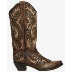 Best Sale 🧨 Corral 👩 Women's Embroidery & Studs Western 🥾 Boots - Snip Toe Taupe ✔️