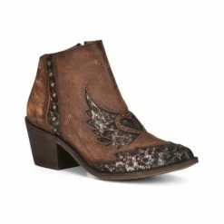 Best deal 🥰 Corral 👩 Women's Brown Overlay & Studs Fashion Booties - Pointed Toe 😍