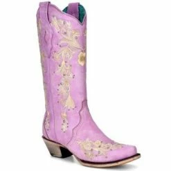 Buy 👏 Corral 👩 Women's Embroidered Floral & Crystal Studded Tall Western 🥾 Boots - Snip Toe Light Purple 🎁