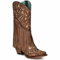 Wholesale 👏 Corral 👩 Women's Honey Lamb Overlay Embroidered & Fringe Western Tall Boot - Snip Toe 🌟