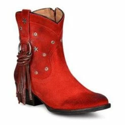 Best Sale 🥰 Corral 👩 Women's Fringe Harness & Star Studded Booties - Round Toe Red ❤️