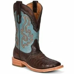 Cheapest 😍 Corral Men's Caiman Print Overlay Western 🥾 Boots - Broad Square Toe Brown/blue 🔔