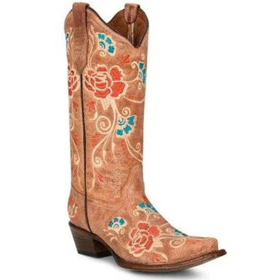 Flash Sale ๐ Corral ๐ฉ Women's Embroidered Floral Western ๐ฅพ Boots - Snip Toe Cognac ๐งจ