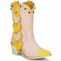 Budget 🔔 Corral 👩 Women's Painted Leaf Studded Western 🥾 Boots - Snip Toe Yellow 😍
