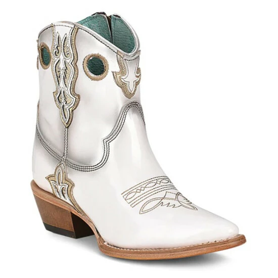 Cheapest 💯 Corral 👩 Women's Patent Leather Inlay & Embroidery Western Booties - Pointed Toe White 😉
