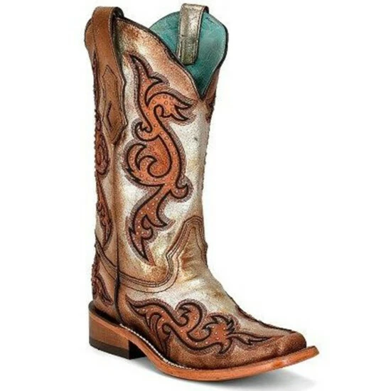 Outlet 👍 Corral 👩 Women's Studded Western 🥾 Boots - Square Toe Gold ⭐