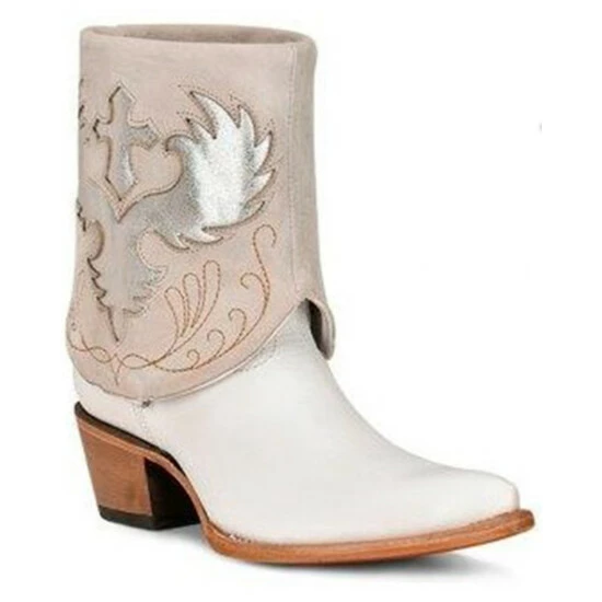 Coupon 🤩 Corral 👩 Women's Lamb Wing & Cross Convertible Western Booties - Pointed Toe White 🥰